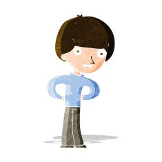 cartoon happy boy with hands on hips N3