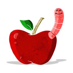 Cartoon Apple With Worm N24