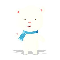 cartoon waving polar bear cub with scarf