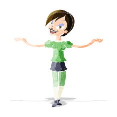 cartoon woman making open arm gesture N3