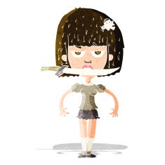 cartoon woman with knife between teeth N10