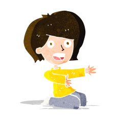 cartoon shocked woman on knees N2