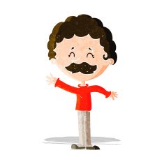 cartoon man with mustache waving N7