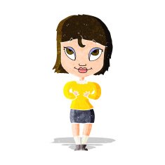 cartoon woman gesturing at self N8