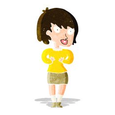 cartoon woman making Who Me? gesture N11