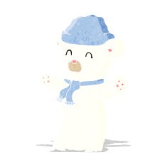 cartooon cute polar bear in hat and scarf