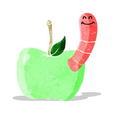 Cartoon Apple With Worm N25