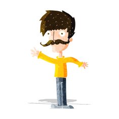 cartoon waving mustache man N3