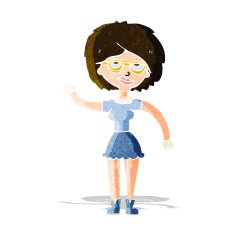 cartoon waving woman wearing spectacles N3