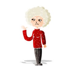 cartoon annoyed old woman waving N3