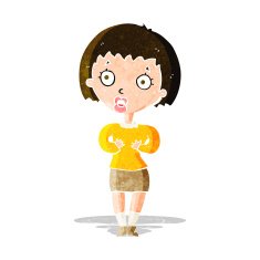 cartoon woman making Who Me? gesture N12