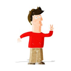 Cartoon Man Giving Peace Sign N16