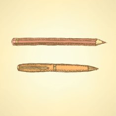 Sketch cute pen and pencil in vintage style