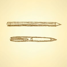 Sketch cute pen and pencil in vintage style N3