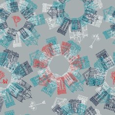 Hand drawn seamless pattern with old houses