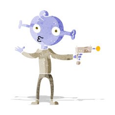 cartoon alien with ray gun N3