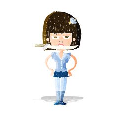 cartoon woman with knife between teeth N11