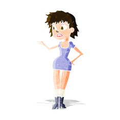 cartoon worried woman in dress pointing N3