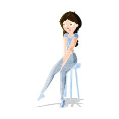 cartoon pretty girl on stool N3