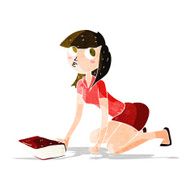 cartoon girl picking up book N3