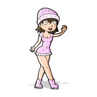 cartoon pretty girl in hat waving N4