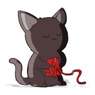 cartoon cute black cat playing with ball of yarn N3