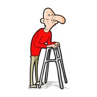 cartoon old man with walking frame N4