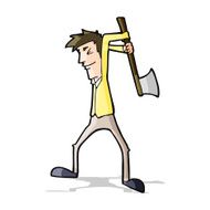 cartoon man swinging axe N4