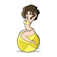 Cartoon Pin Up Girl Sitting On Ball N5