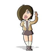 cartoon cool girl giving peace sign N4