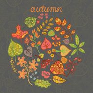 Vector autumn circle composition with leaf branches berries