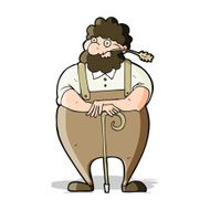 cartoon farmer leaning on walking stick N4