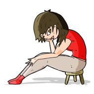 cartoon woman sitting on small stool N4
