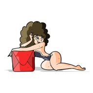 cartoon pin up woman with box N4