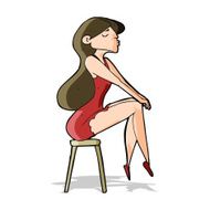 cartoon woman sitting on stool N8