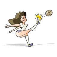 cartoon female soccer player kicking ball N4