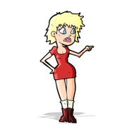 cartoon worried woman in dress pointing N4