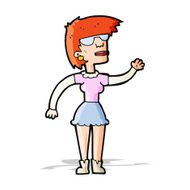 cartoon woman in spectacles waving N4