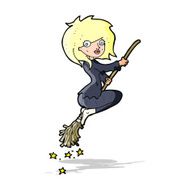 cartoon witch riding broomstick N7