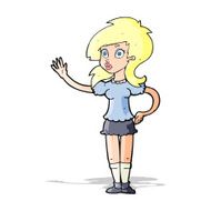 cartoon pretty woman waving for attention N4