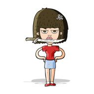 cartoon woman with knife between teeth N12