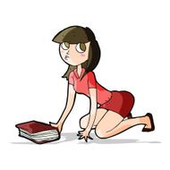 cartoon girl picking up book N5