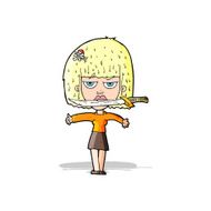 cartoon woman with knife between teeth N13