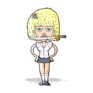 cartoon woman with knife between teeth N14
