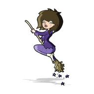 cartoon witch riding broomstick N8