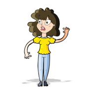 cartoon worried woman waving N8