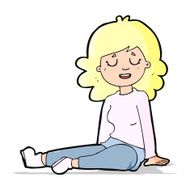 cartoon happy woman sitting on floor N8