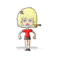 cartoon woman with knife between teeth N15