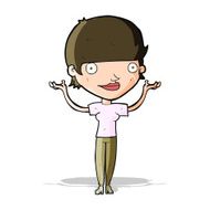 cartoon woman holding arms in air N5