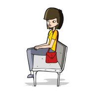 cartoon woman sitting on bench N5